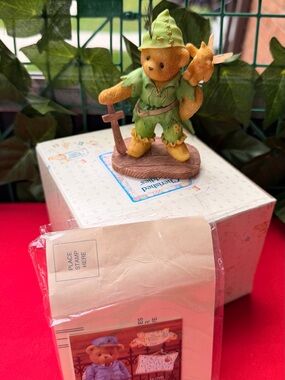 Cherished Teddies Green Peter Pan Bear Figurine with Yellow Boots